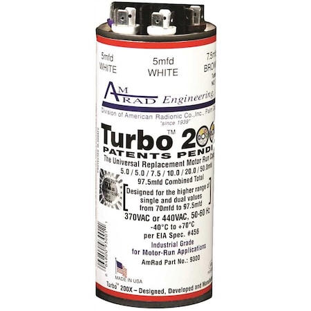 Global Source TURBO 200 X CAPACITOR, 70-97.5 MFD, 370 / 440 VAC TURBO 200X
